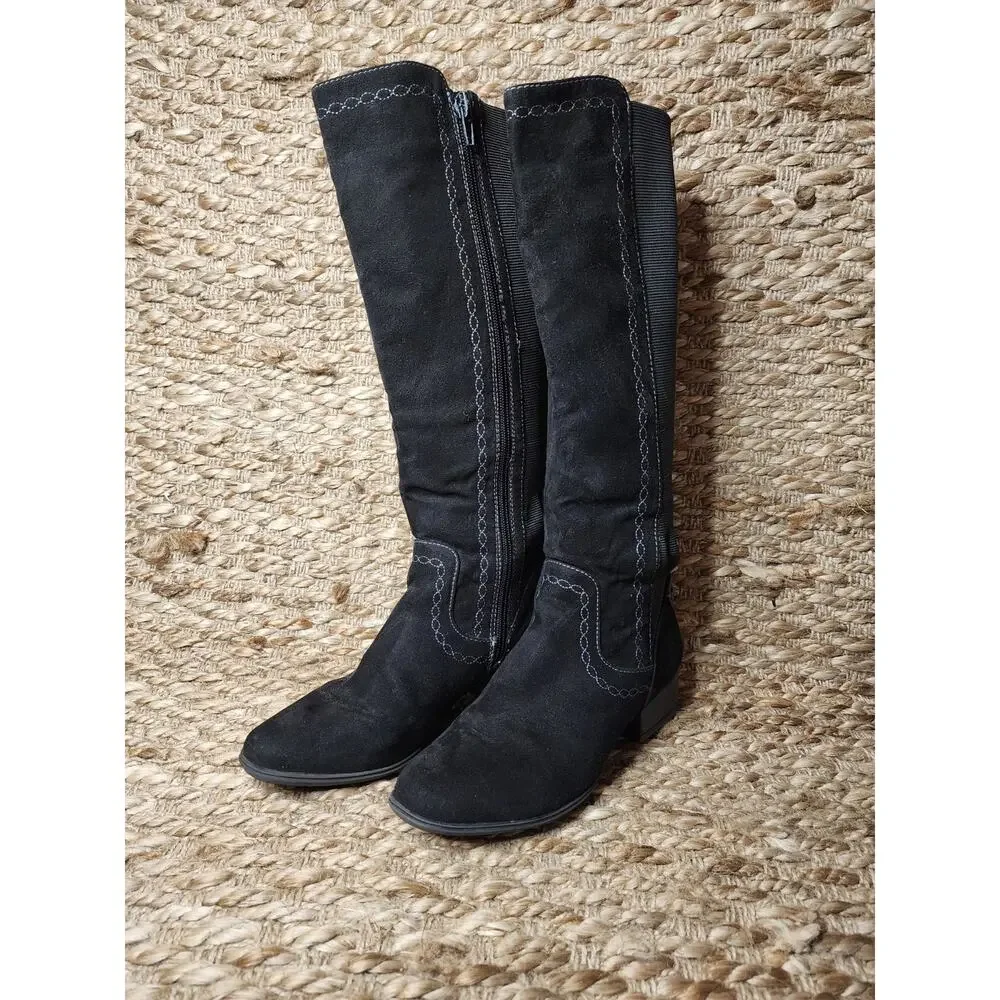 Gloria Vanderbilt Beatrice Knee High Black Microsuede Tall Boots Size 6 M